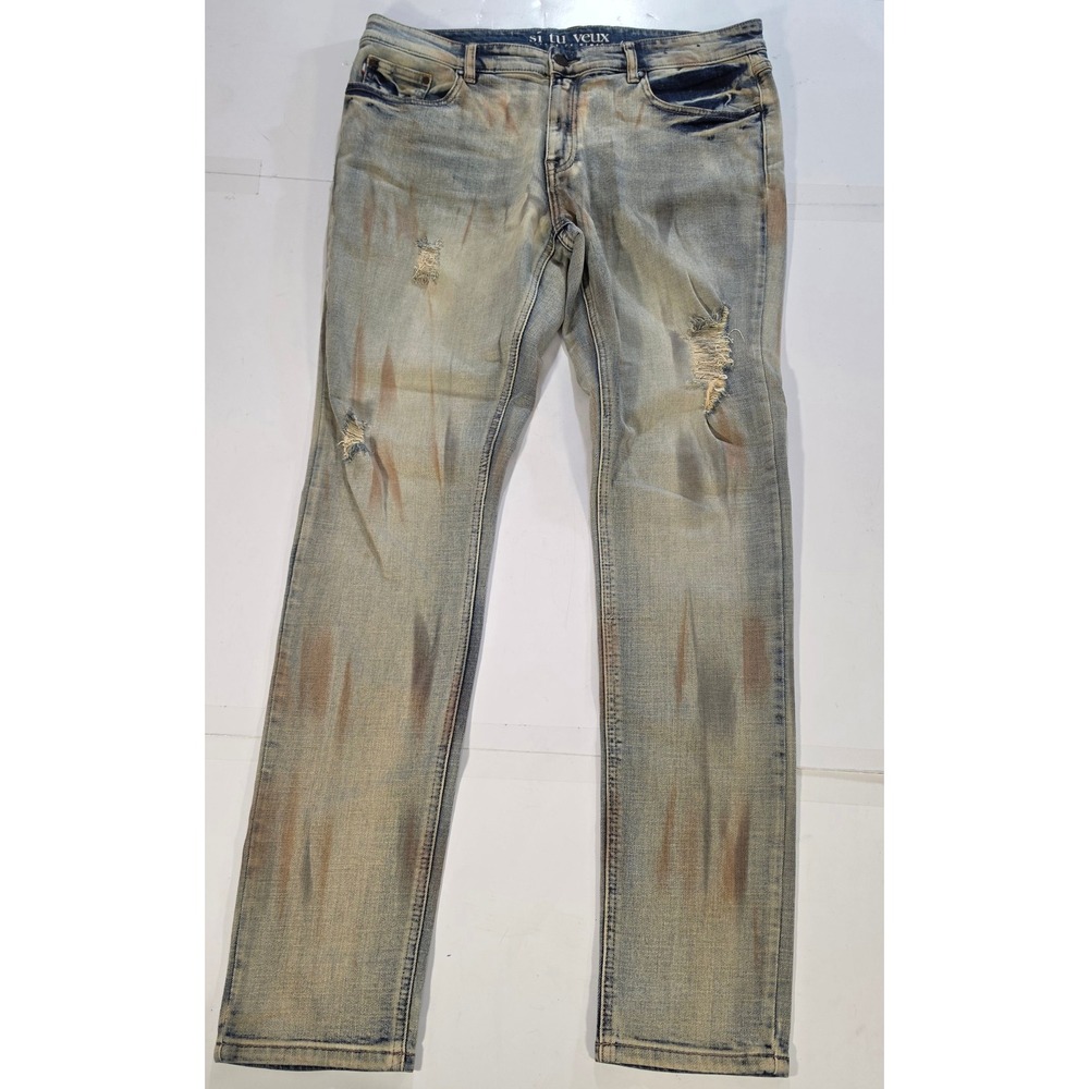 Si Tu Veux Serge De Nimes Mens Super Slim Distressed Tinted Jeans Light Wash 36